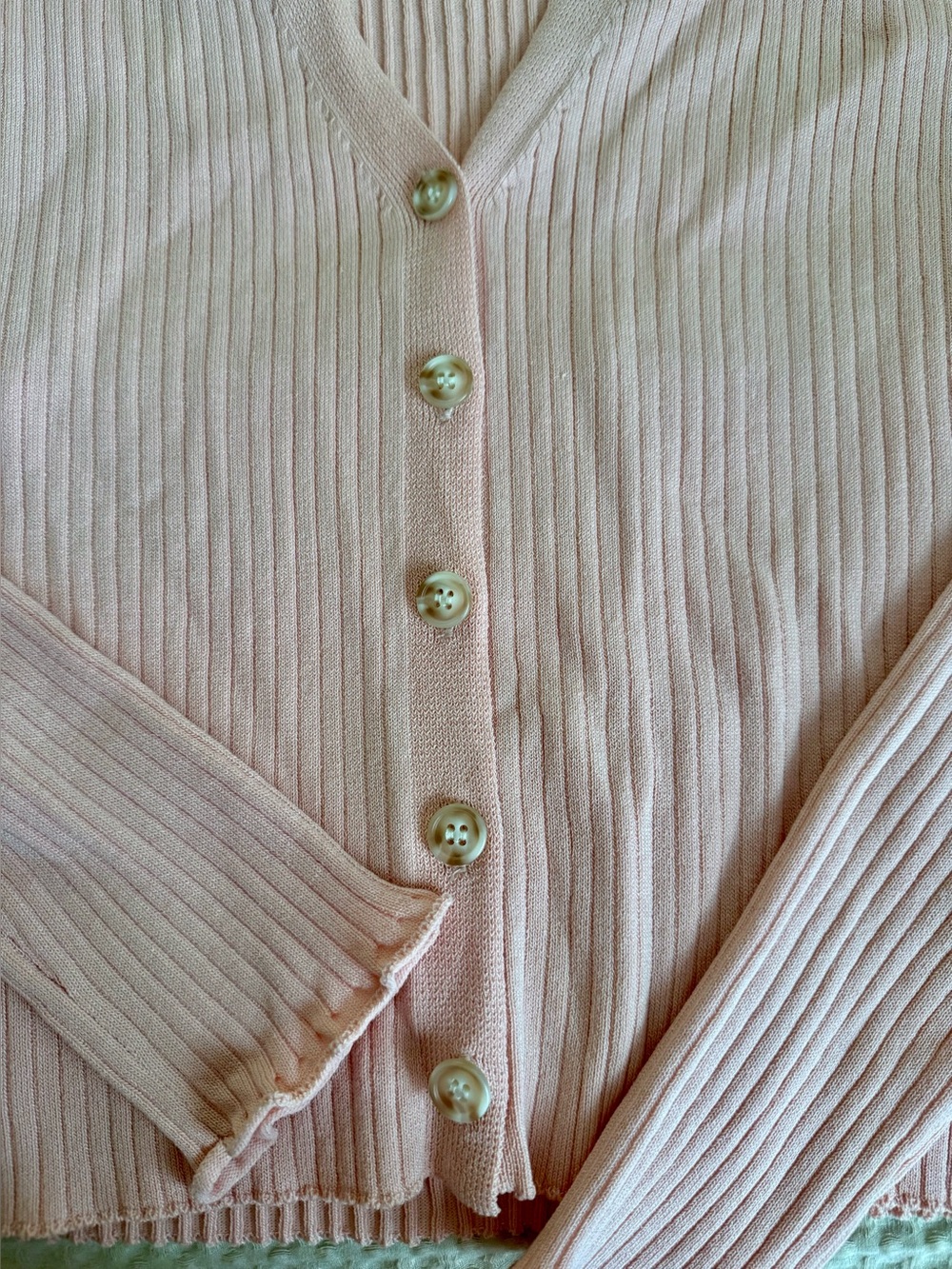 Hem & Thread Blush Ribbed Button-Front Cardigan - Picture 4 of 5